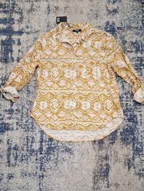 Lior Women's Geometric Tribal Button Down Long Sleeve Shirt Size Medium